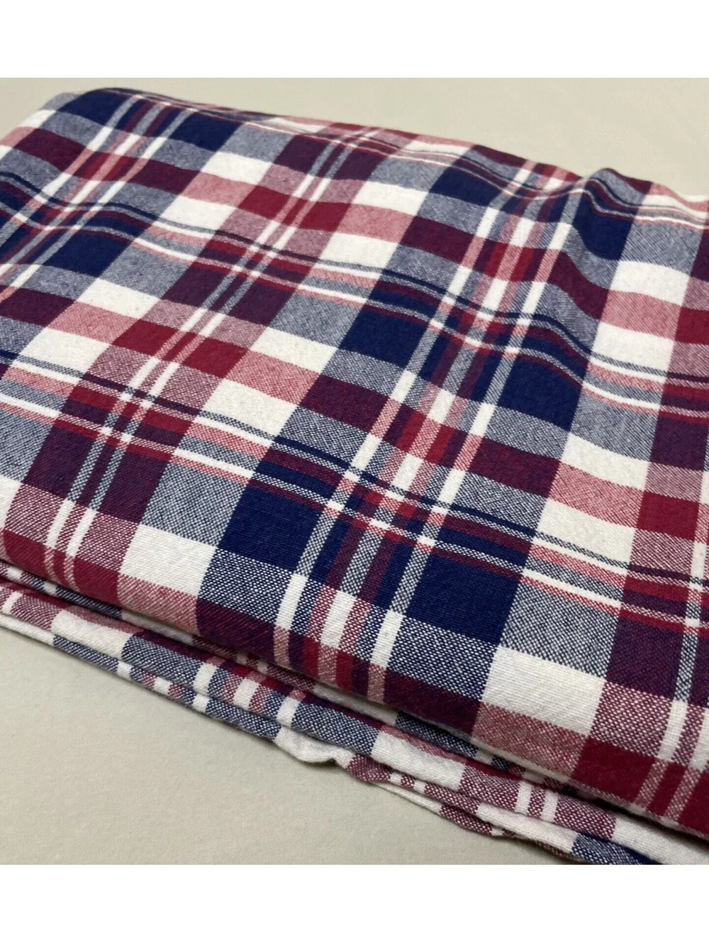4th Of July Cotton Blend Red, White, & Navy Blue Plaid Tablecloth 57”x 96”